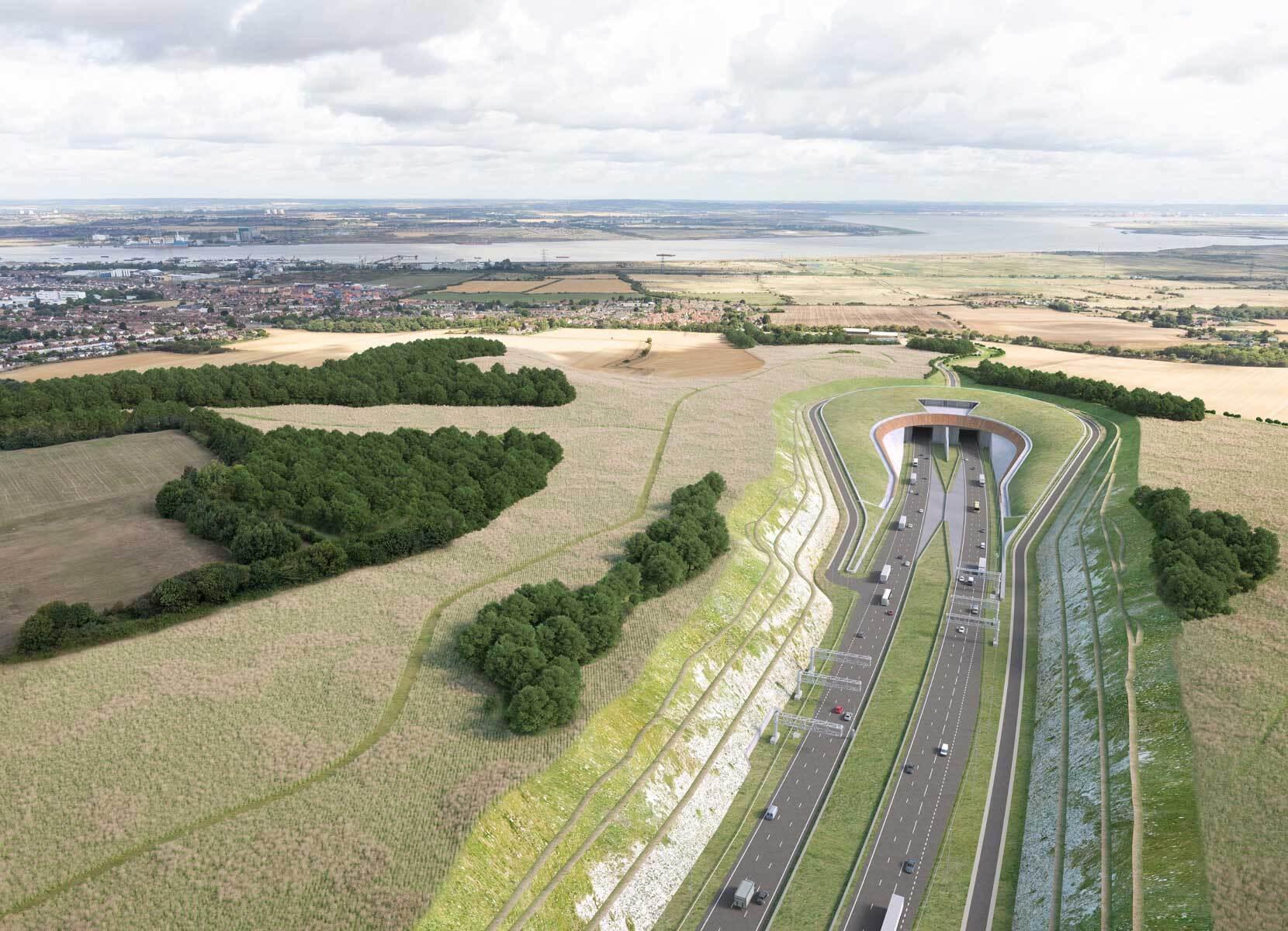 A motorway tunnel heading under the river thames